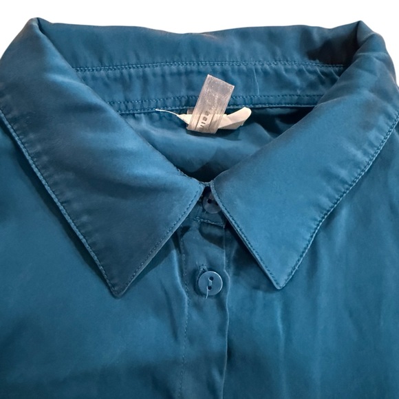 Intimissimi Silk Teal Blue Long Sleeve Collared Blouse Luxury Size Medium - Picture 9 of 10